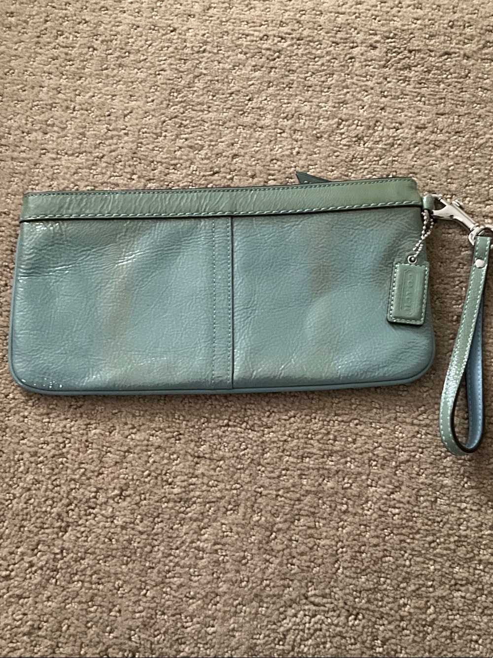 Coach Teal-Green Leather Wristlet